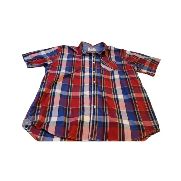Ecko Unlimited Men Short Sleeve Button-up Red White Blue Plaid Shirt  Size Large - Picture 7 of 16
